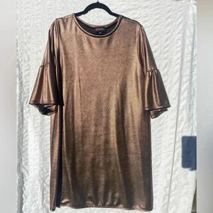 Metallic Bronze dress with bell sleeves Size XL